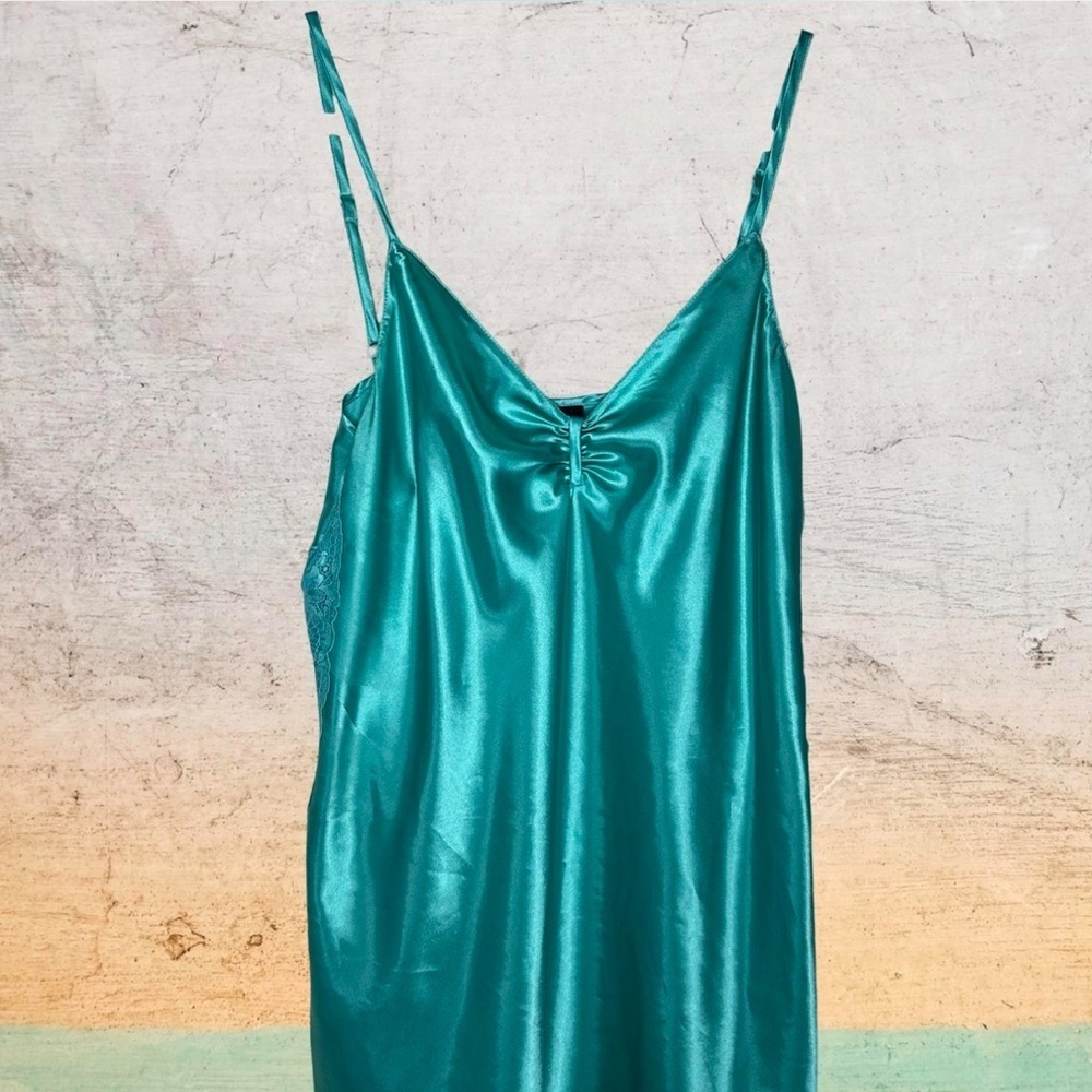 Vintage Slip nightgown XL teal blue green neglige Thalia Sodi Intimates